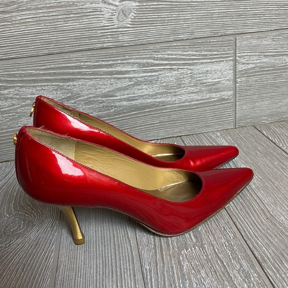 💚 St. John Red & Gold Pointed Pump Heels 6M - Picture 6 of 12
